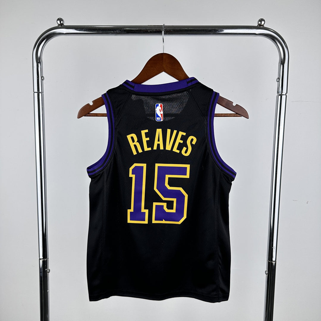 Kids Los Angeles Lakers Reaves #15 Jersey – Black (Youth Size)