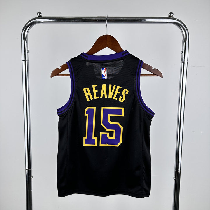 Kids Los Angeles Lakers Reaves #15 Jersey – Black (Youth Size)