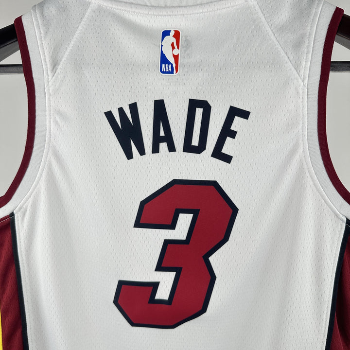 Kids Miami Heat Wade #3 Jersey – White (Youth Size)