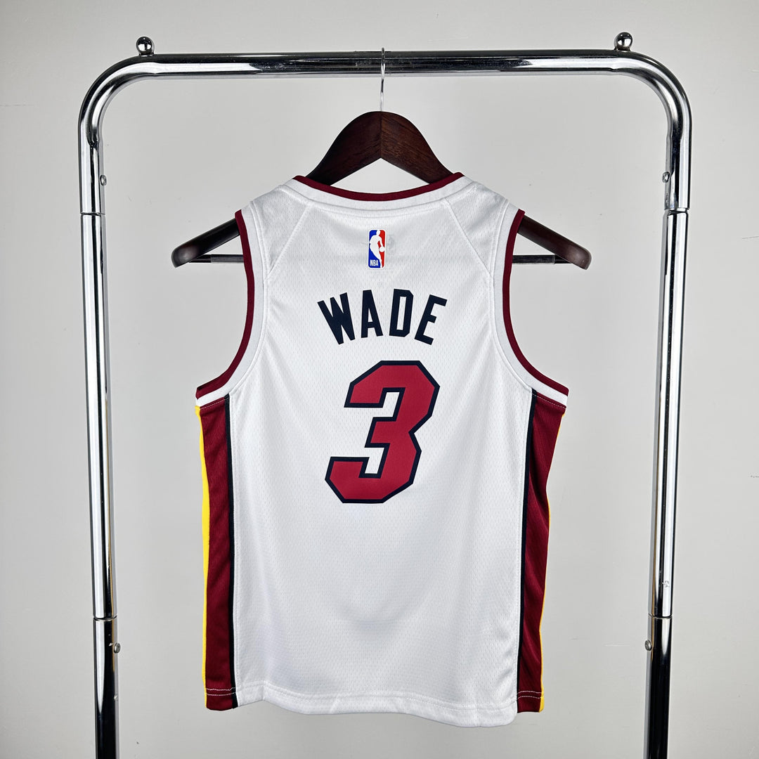Kids Miami Heat Wade #3 Jersey – White (Youth Size)