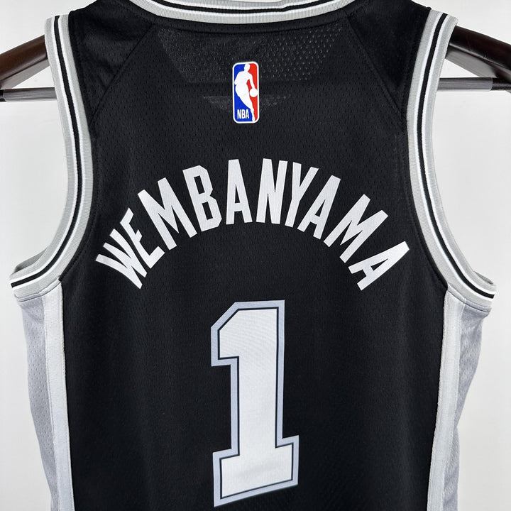 Kids San Antonio Spurs Wembanyama #1 Jersey – Black (Youth Size)