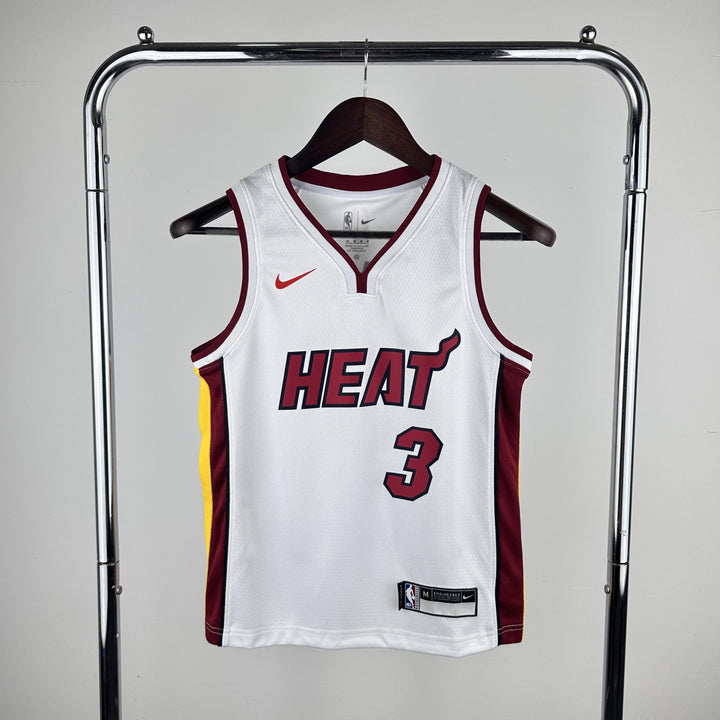 Kids Miami Heat Wade #3 Jersey – White (Youth Size)