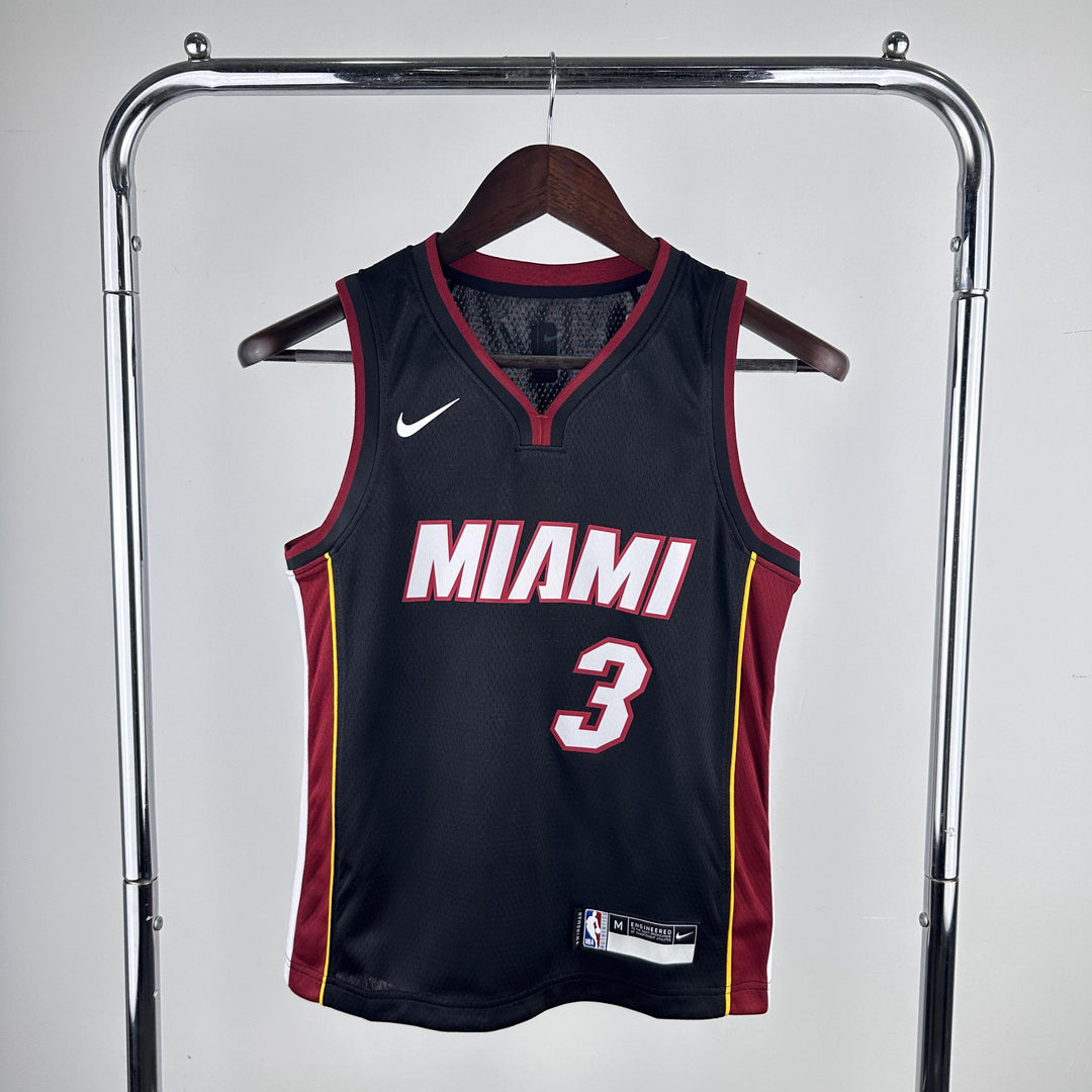 Kids Miami Heat Wade #3 Jersey – Black (Youth Size)
