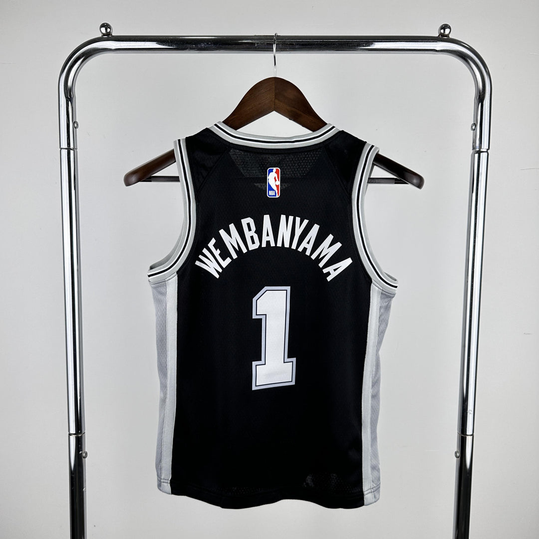 Kids San Antonio Spurs Wembanyama #1 Jersey – Black (Youth Size)