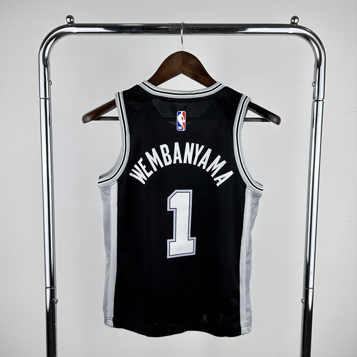 Kids San Antonio Spurs Wembanyama #1 Jersey – Black (Youth Size)