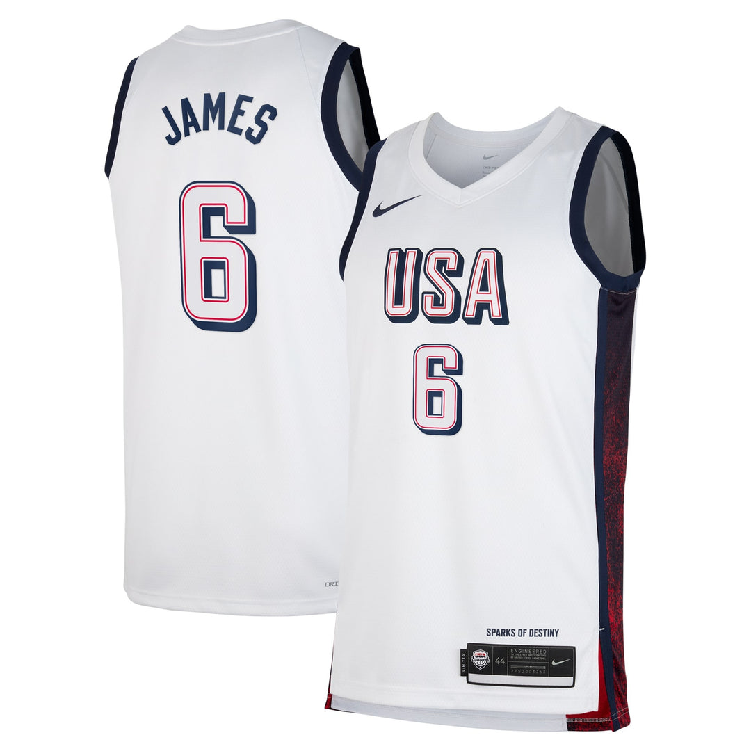 USA National Basketball Jersey – Olympics 2024 LeBron James (White)