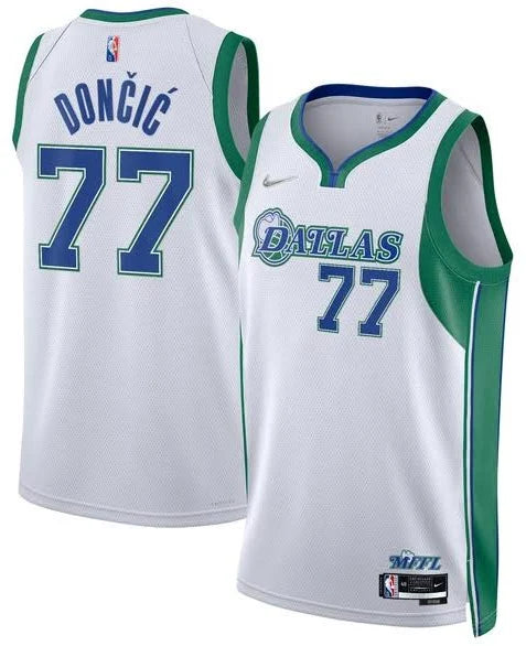 Dallas Mavericks Classic Edition Jersey – Luka Dončić #77 White & Green